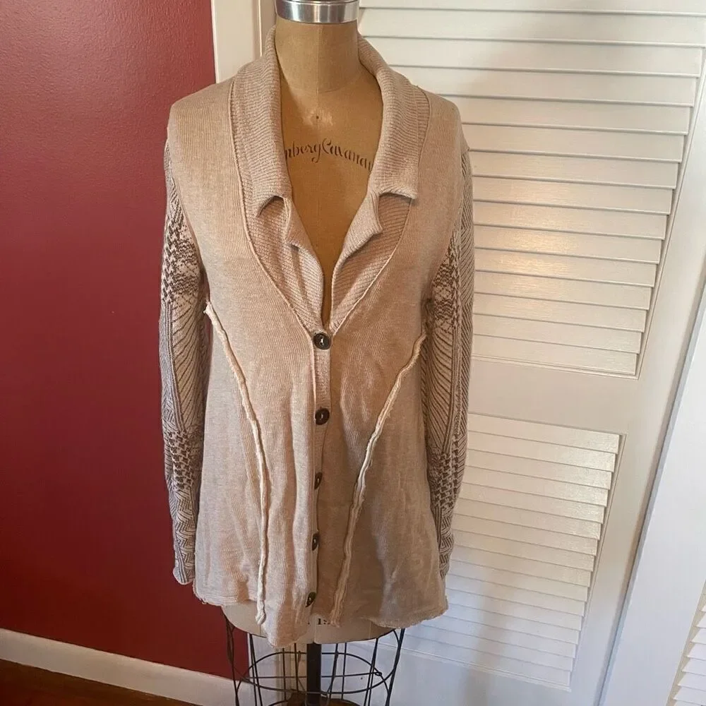 FREE PEOPLE | cream color patchwork raw hem colorblock cardigan S - Picture 10 of 10